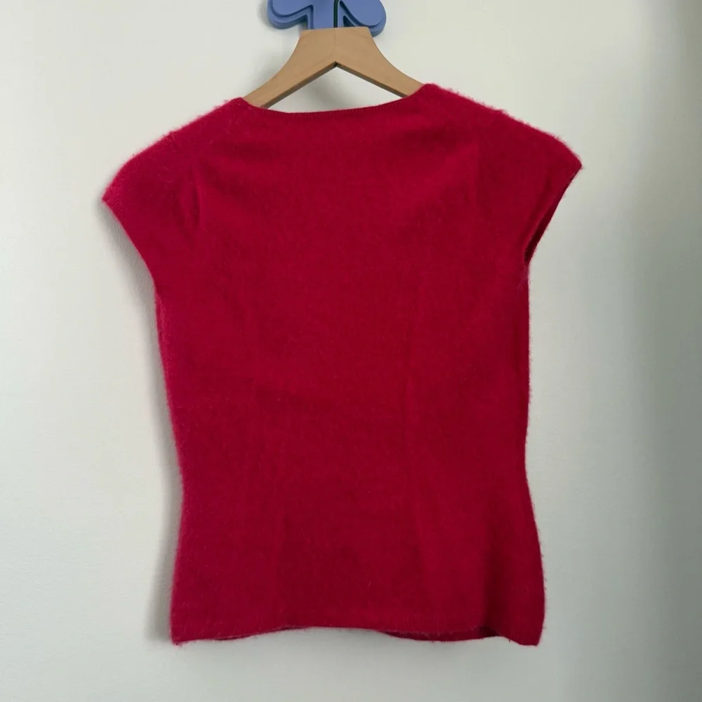 Express Large Y2K Cashmere V Neck Short‎ Sleeve Top Pink Preppy Office
